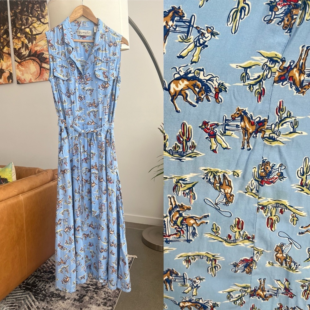 Blue Western Print Maxi Dress